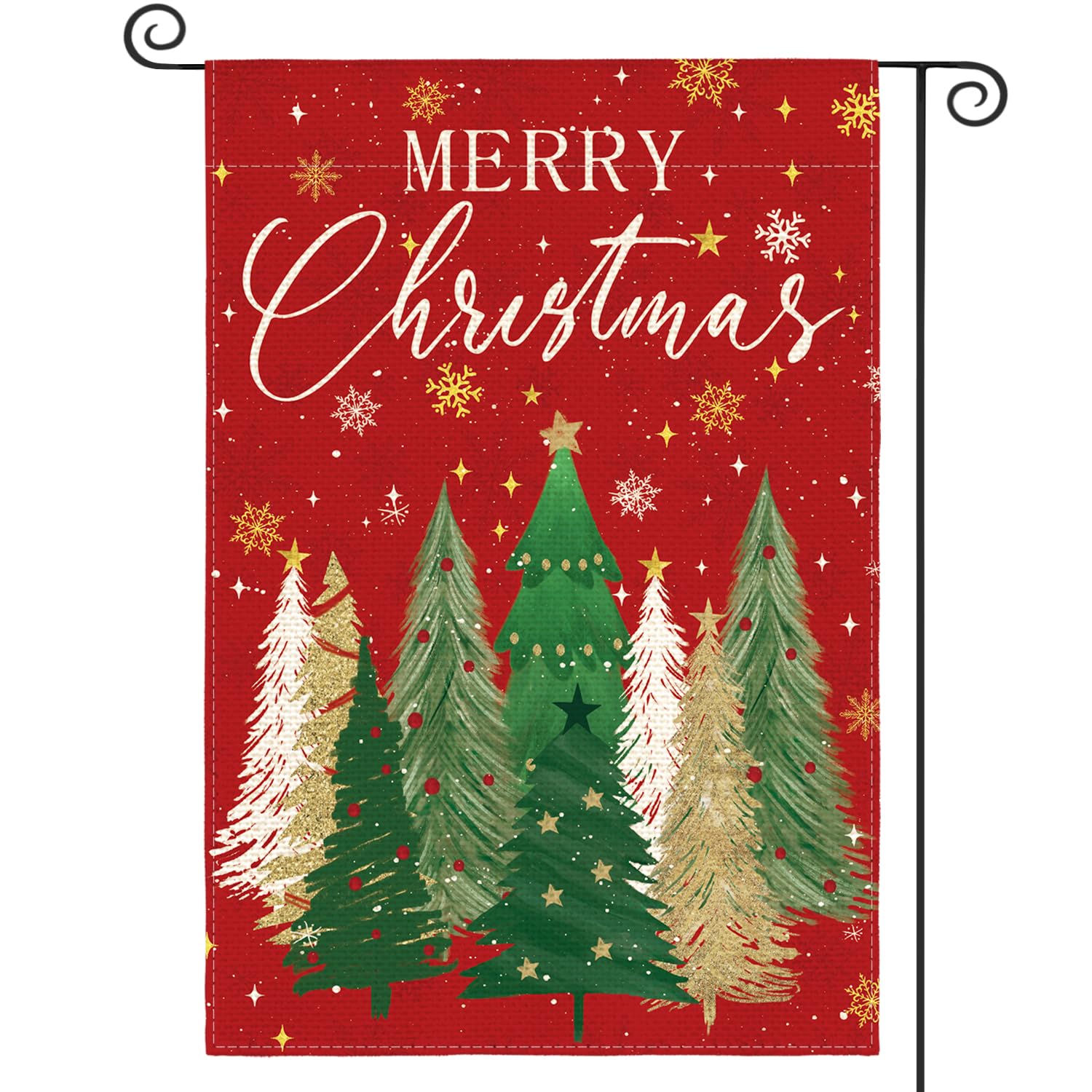 AVOIN colorlife Merry Christmas Garden Flag 12x18 Inch Double Sided Outside, Christmas Tree Snowflake Winter Holiday Yard Outdoor Decorative Flag Green